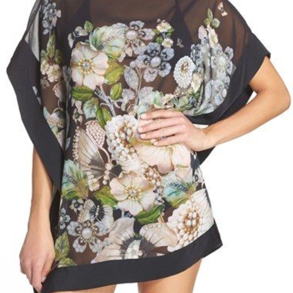 Ted Baker Black Sheer Swim Suit Cover Up Kaftan Caftan